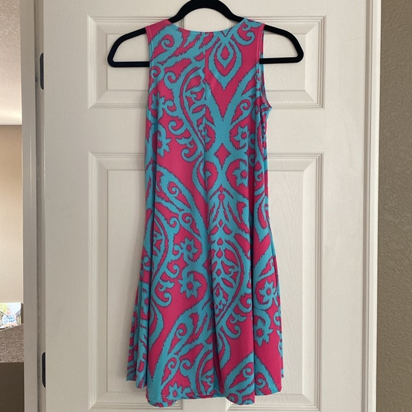 Heimish USA sleeveless midi dress with pockets! Hot pink and teal. - Picture 2 of 5